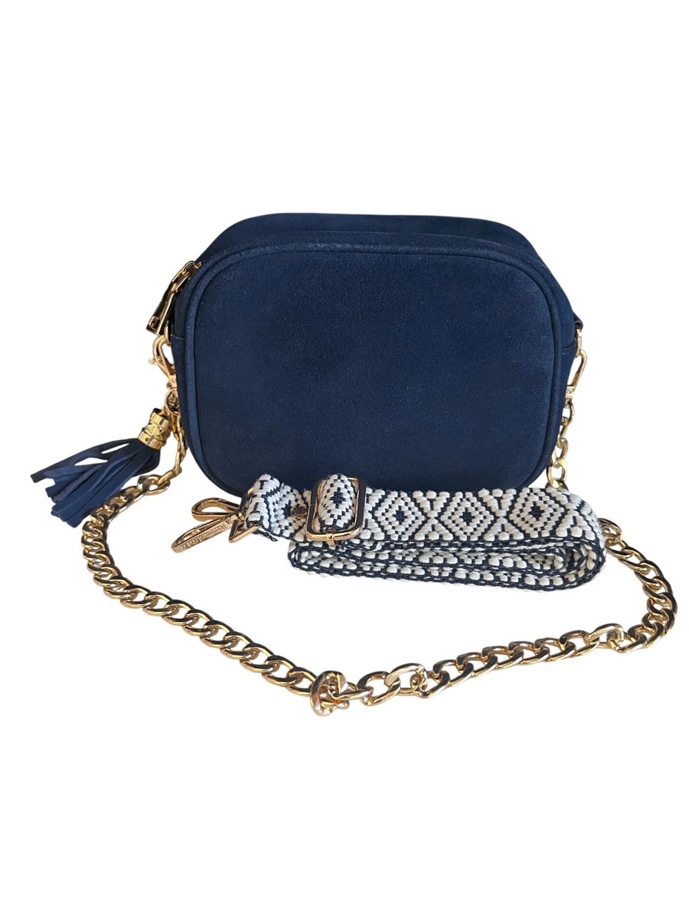 Pom Pom London Navy Suede Knightsbridge Crossbody Bag